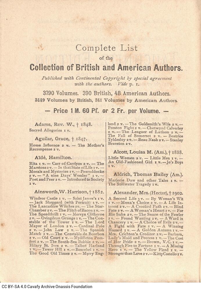 12 x 16 cm; 288 p. + 32 appendix p., price of the book “1.60 M” on the spine of the book. C. P. Cavafy’s handwritten si